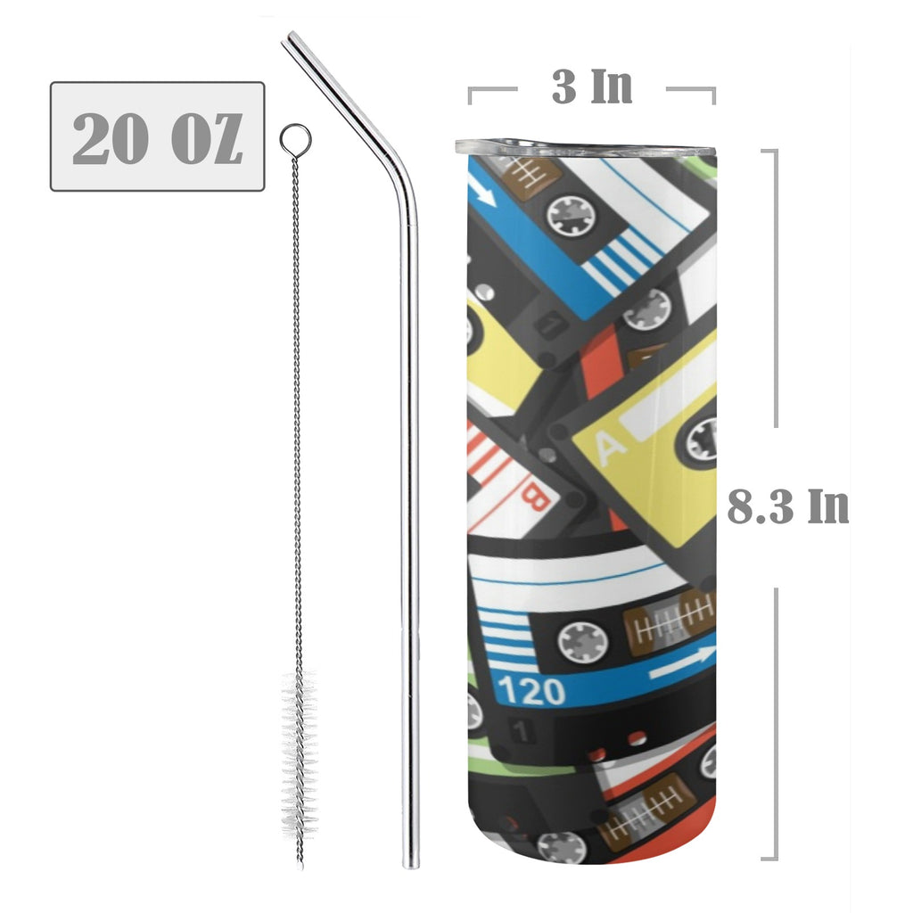 Cassette Tapes 20oz Tall Skinny Tumbler with Lid and Straw