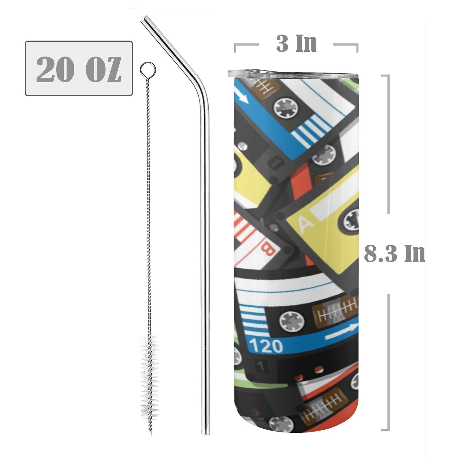 Cassette Tapes 20oz Tall Skinny Tumbler with Lid and Straw