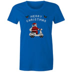 Scooter Santa - Womens T-shirt Bright Royal Womens Christmas T-shirt Christmas Printed In Australia