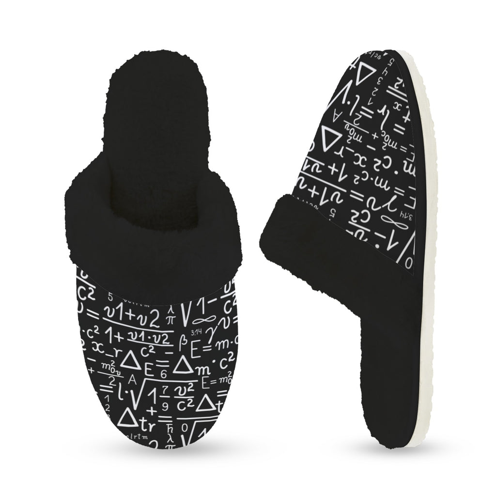 Mathematics Women's Fur Trim Thick-Sole Indoor Slippers Women's Fur Trimmed Slippers Maths Printed Offshore