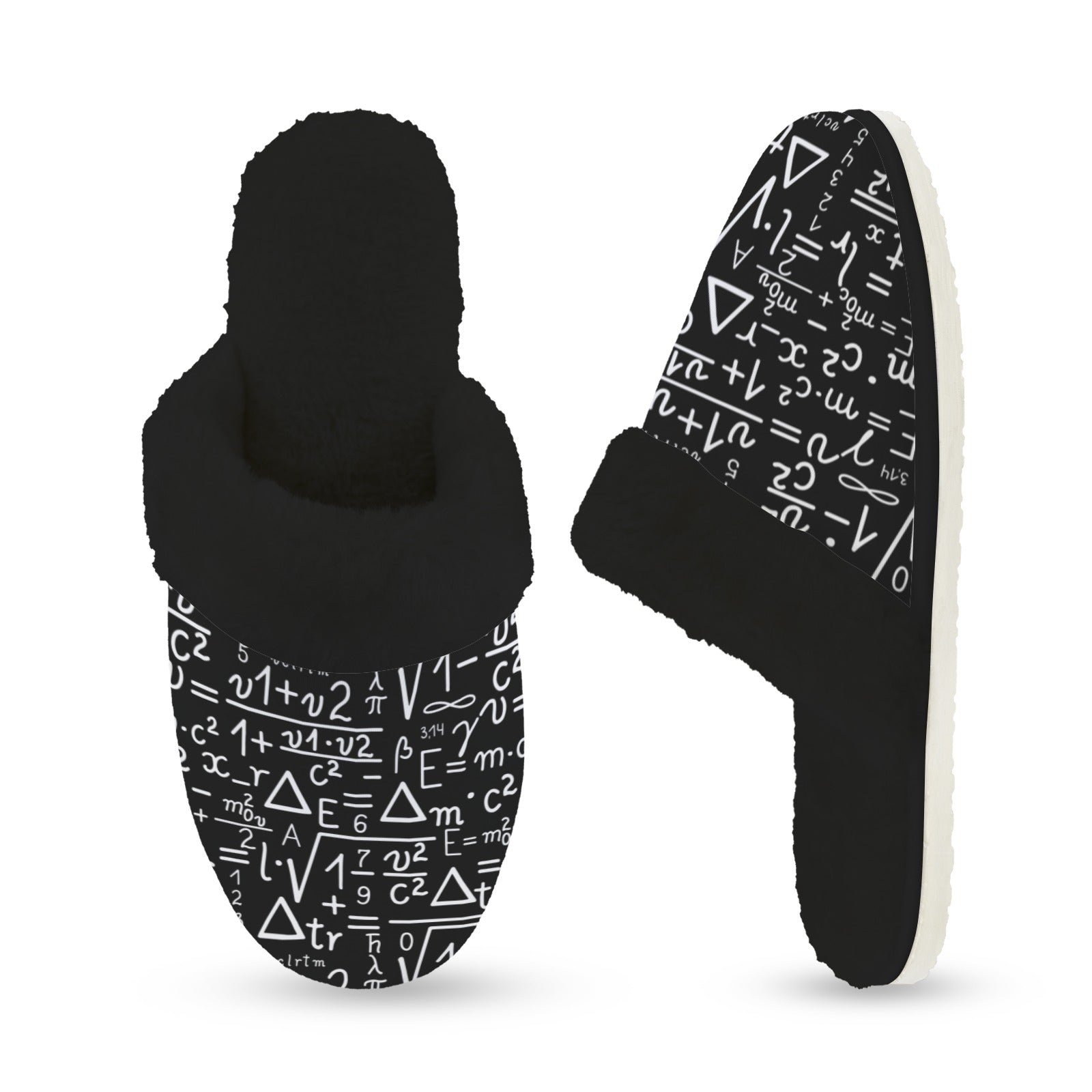 Mathematics Women's Fur Trim Thick-Sole Indoor Slippers Women's Fur Trimmed Slippers Maths Printed Offshore
