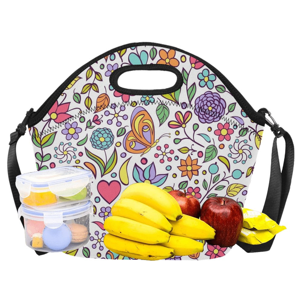 Hippie Butterfly And Flowers Neoprene Lunch Bag/Large (Model 1669) Neoprene Lunch Bag Plants Printed Offshore