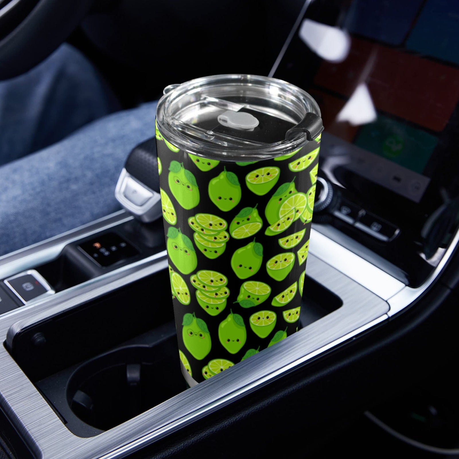 Cute Limes - 20oz Mobile Tumbler with Lid (Black Lock) 20oz Travel Mug Food Printed Offshore