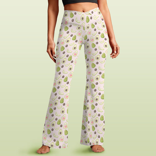 Avocado Love High Waist Crossover Tummy Control Flare Leggings 5XL High Waist Flare Leggings Food Printed Offshore