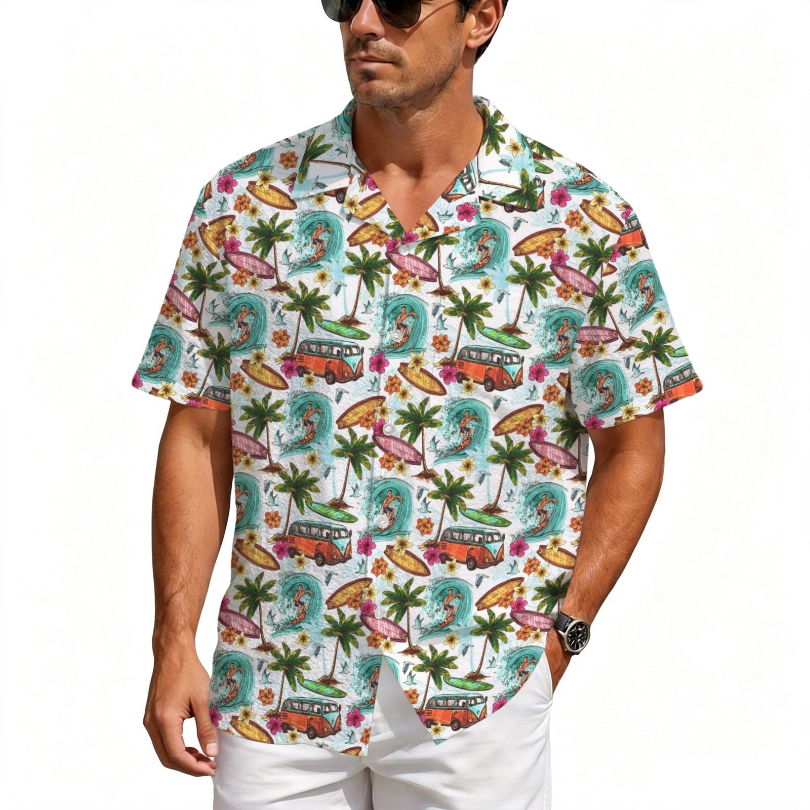 Surfing Safari Men's Crinkle Hawaiian Shirt