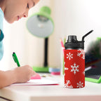 Red Snowflakes, Christmas - Kids Water Bottle with Chug Lid (12 oz) Kids Water Bottle with Chug Lid Christmas Printed Offshore