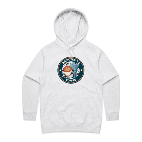 Addicted To Coffee - Womens Hoodie White Marle Womens Hoodie Coffee Printed In Australia
