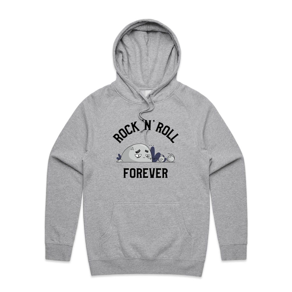 Rock And Roll Forever - Mens Hoodie Grey Marle Mens Hoodie Music Printed In Australia
