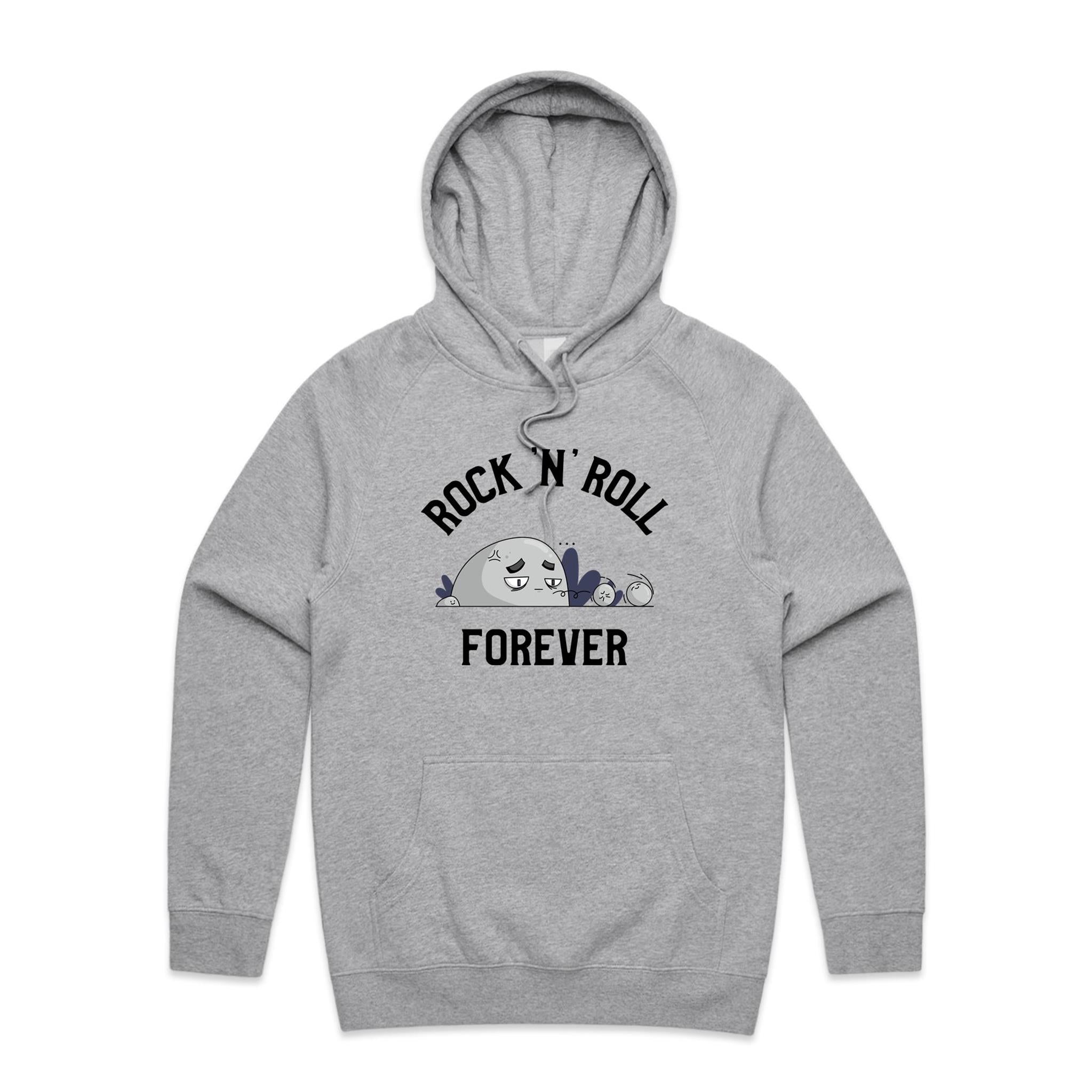 Rock And Roll Forever - Mens Hoodie Grey Marle Mens Hoodie Music Printed In Australia