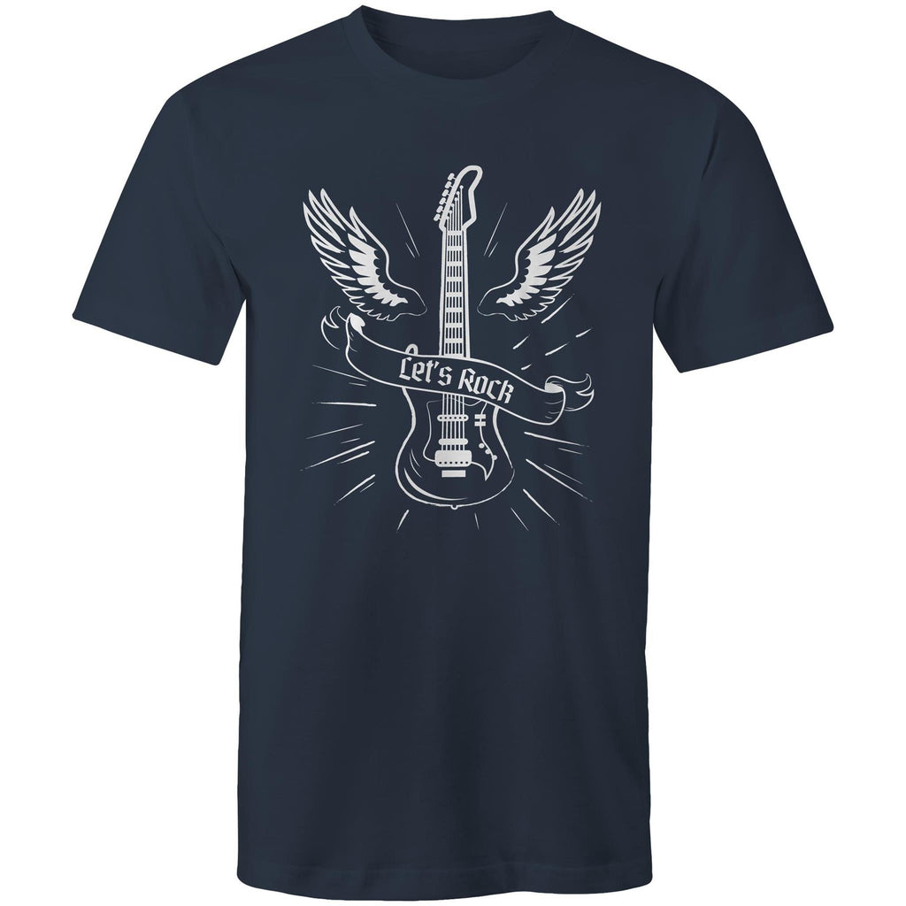 Let's Rock, Guitar - Mens T-Shirt Navy Mens T-shirt Music Printed In Australia
