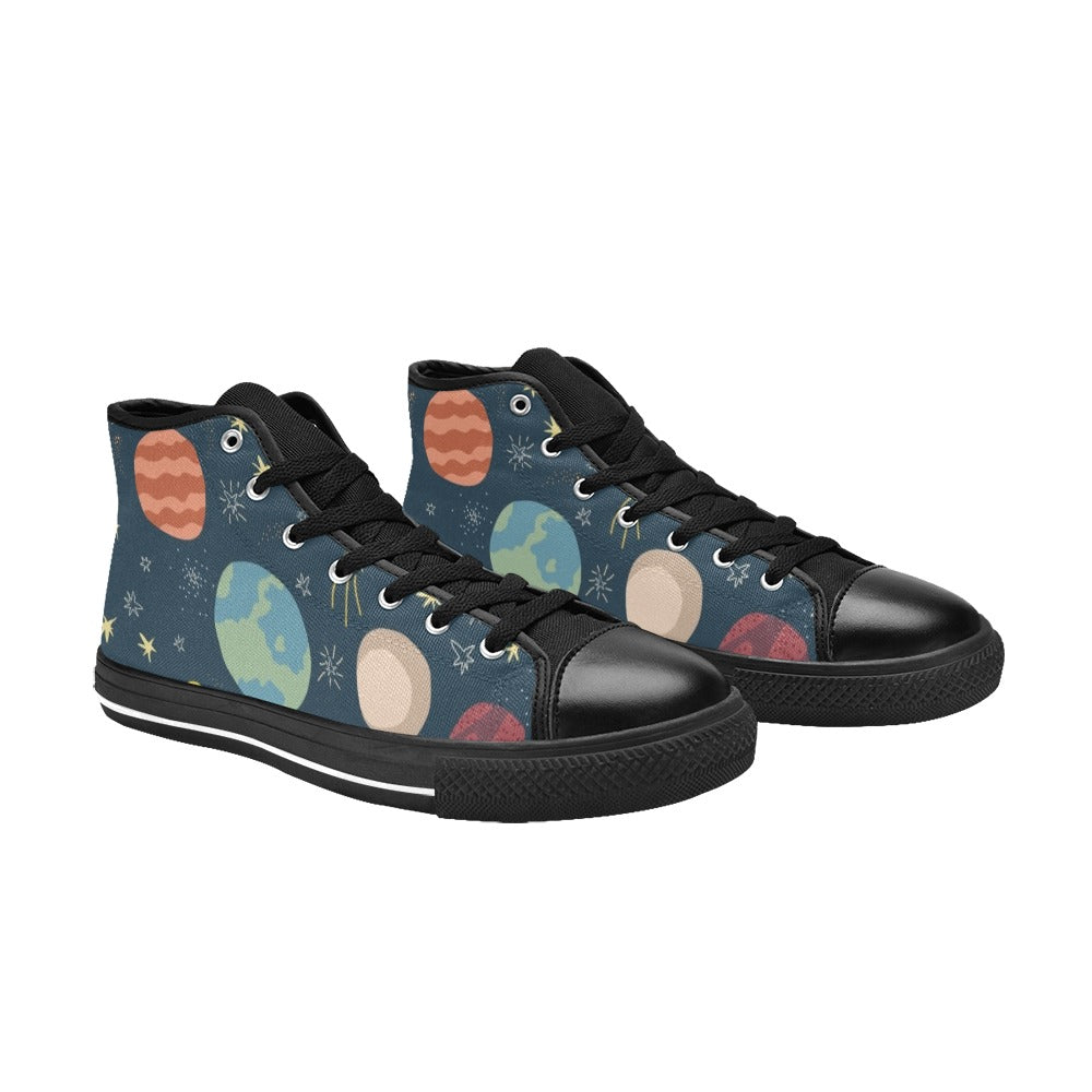 Rocket and Planets In Space - Kids High Top Canvas Shoes
