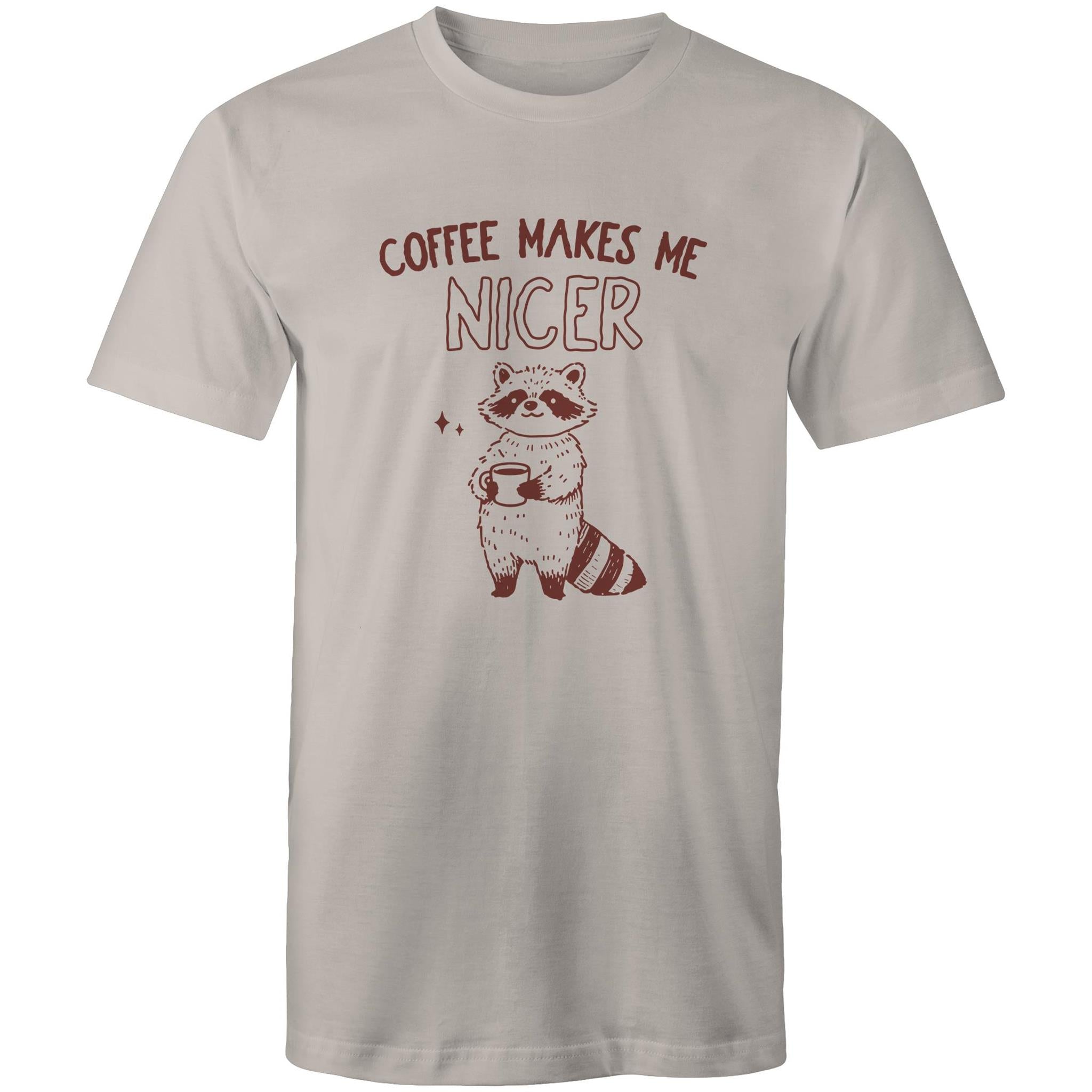 Coffee Makes Me Nicer - Mens T-Shirt Light Grey Mens T-shirt animal Coffee Printed In Australia