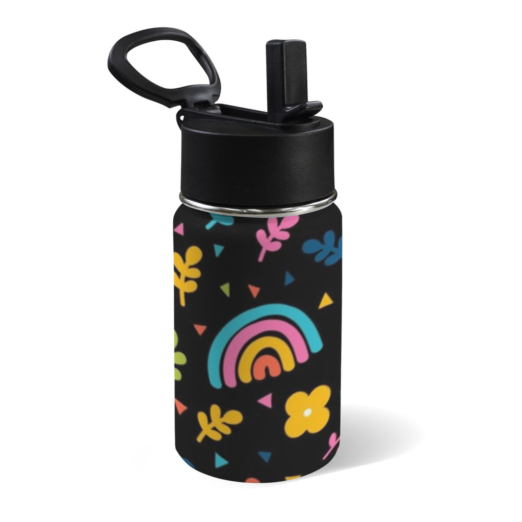 Rainbows And Flowers 12oz Kids Water Bottle with Straw Lid