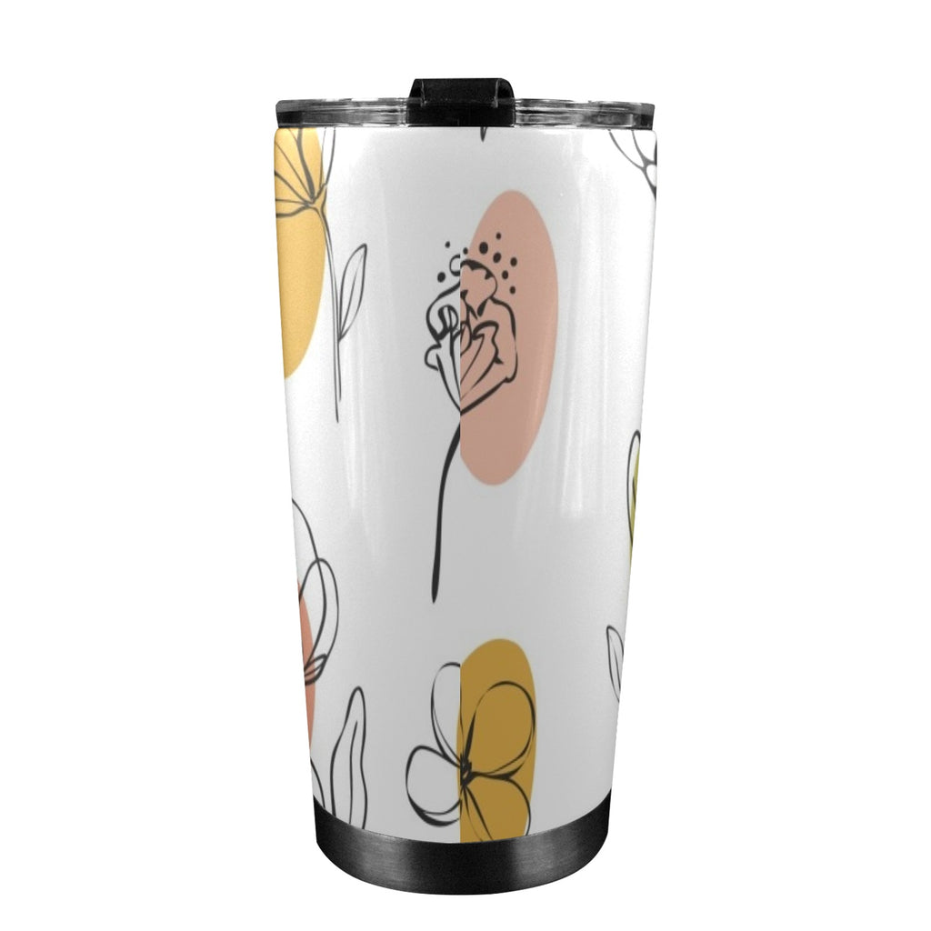 Flower Lines - 20oz Mobile Tumbler with Lid (Black Lock) 20oz Travel Mug Plants Printed Offshore