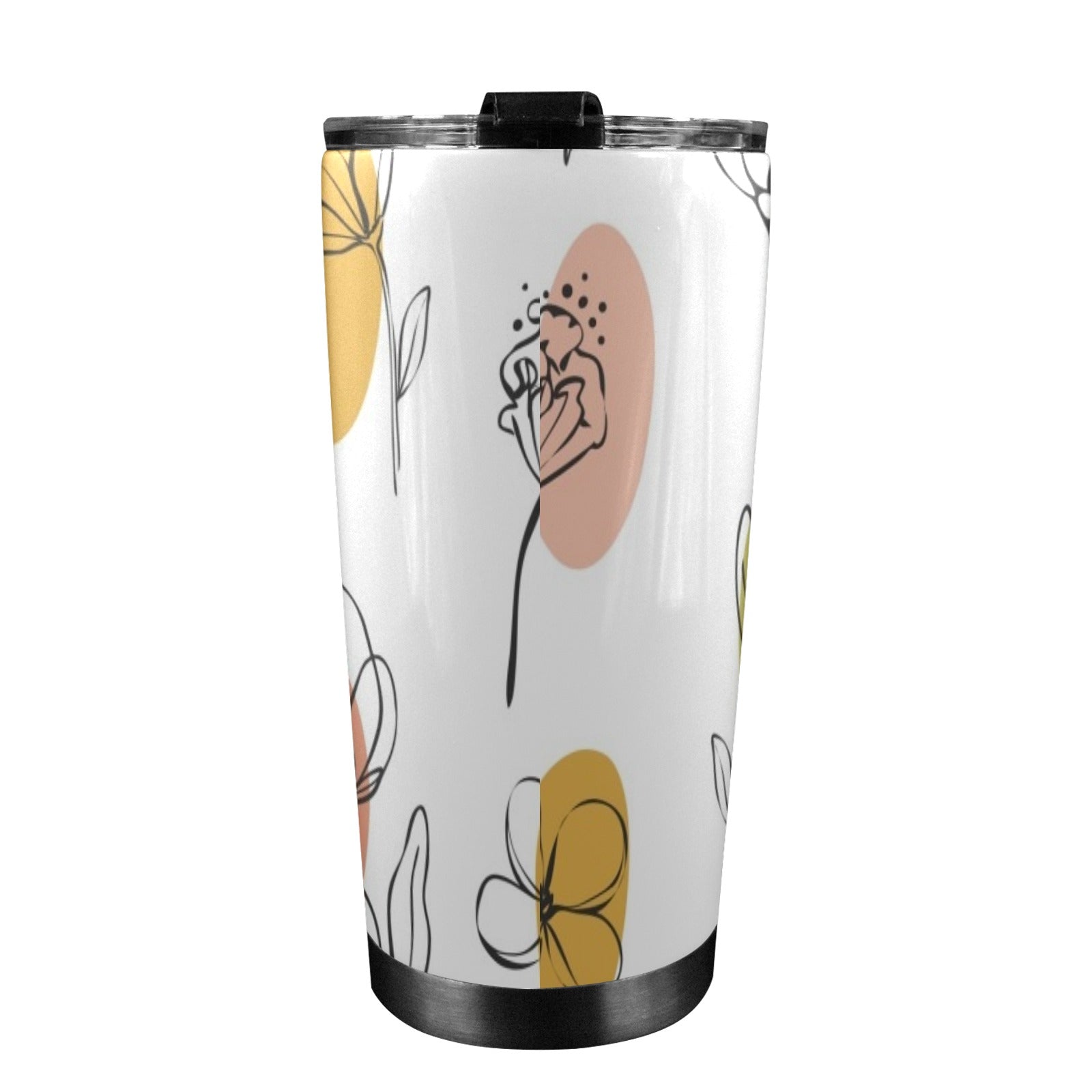 Flower Lines - 20oz Mobile Tumbler with Lid (Black Lock) 20oz Travel Mug Plants Printed Offshore