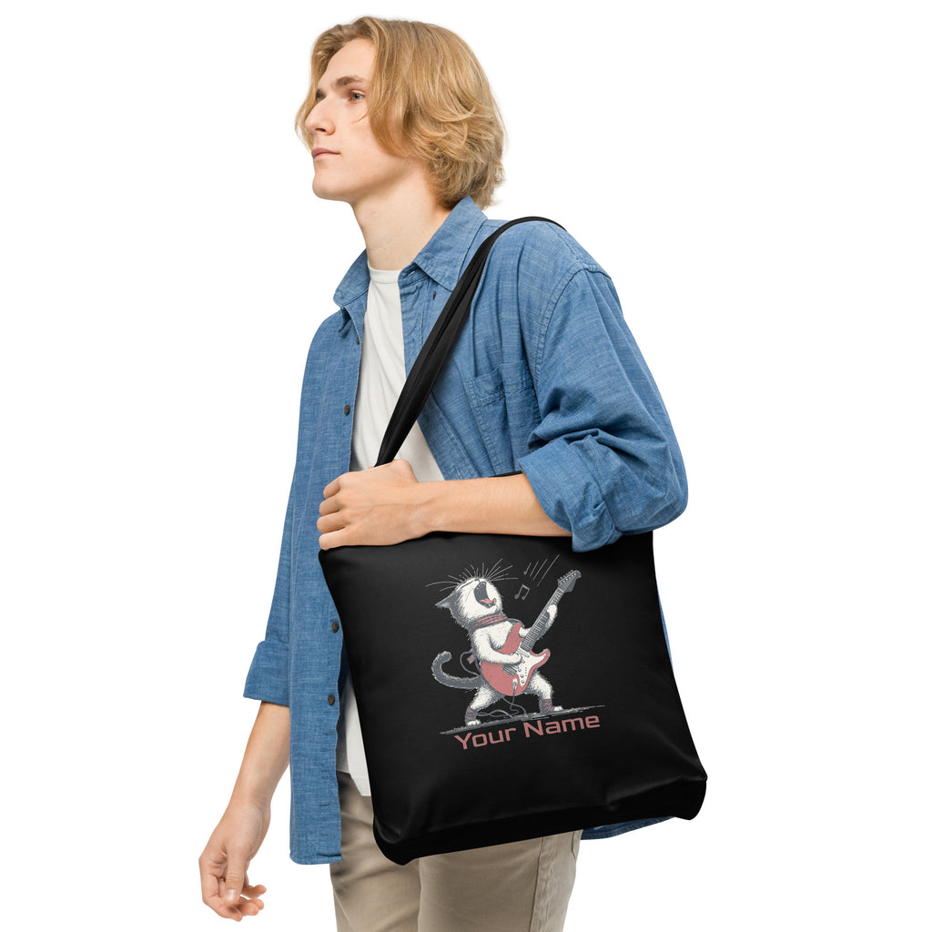 Personalised Cat Playing Guitar Cotton tote bag Personalised Tote Bag Australian Printer printful_personalized_product