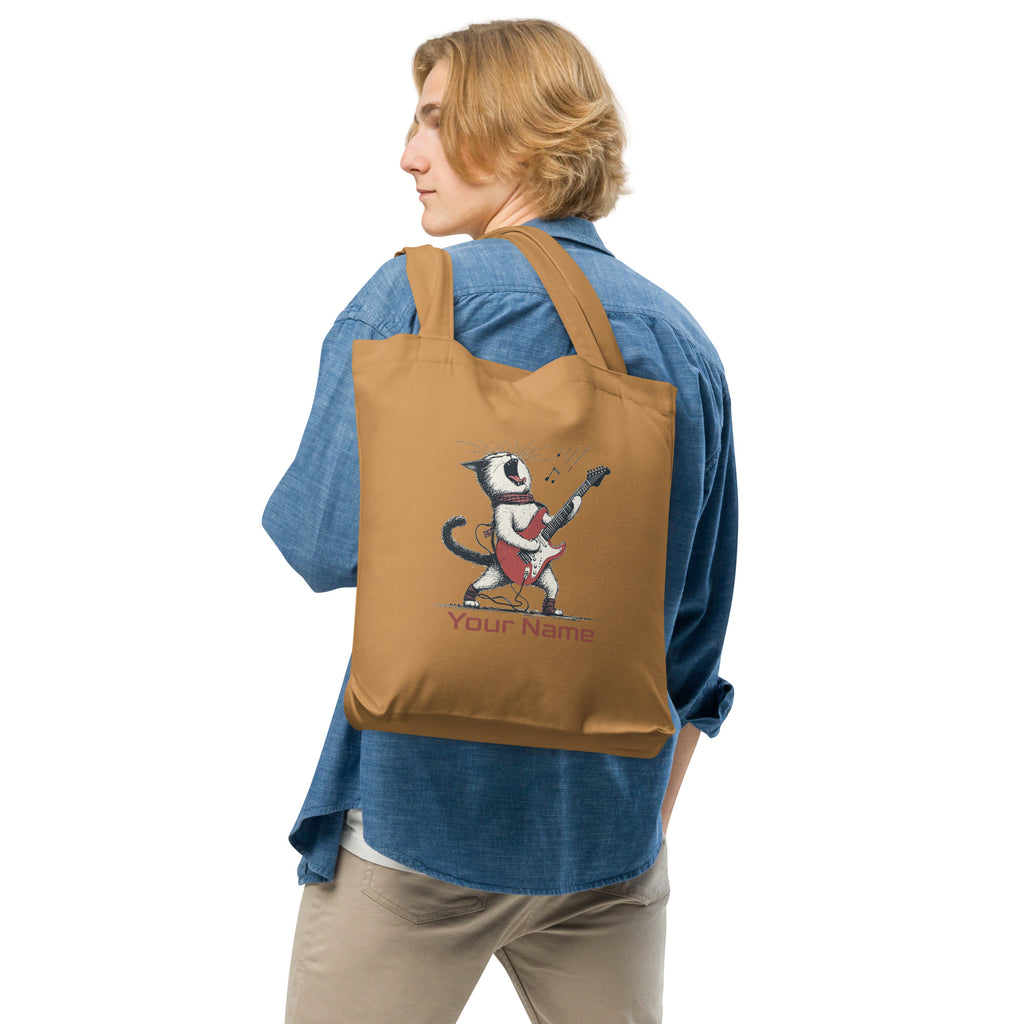 Personalised Cat Playing Guitar Cotton tote bag Personalised Tote Bag Australian Printer printful_personalized_product