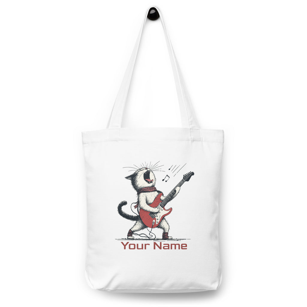Personalised Cat Playing Guitar Cotton tote bag White Personalised Tote Bag Australian Printer printful_personalized_product