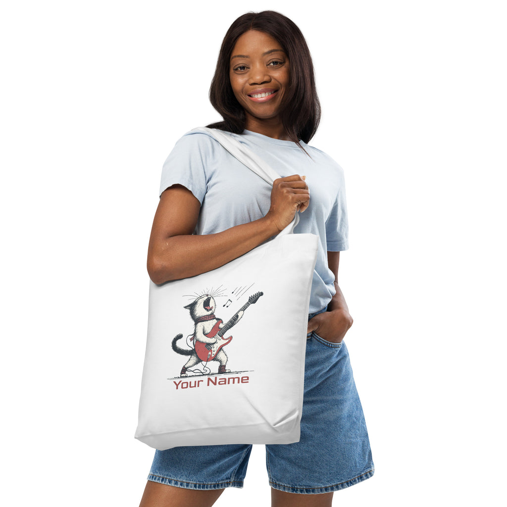 Personalised Cat Playing Guitar Cotton tote bag Personalised Tote Bag Australian Printer printful_personalized_product