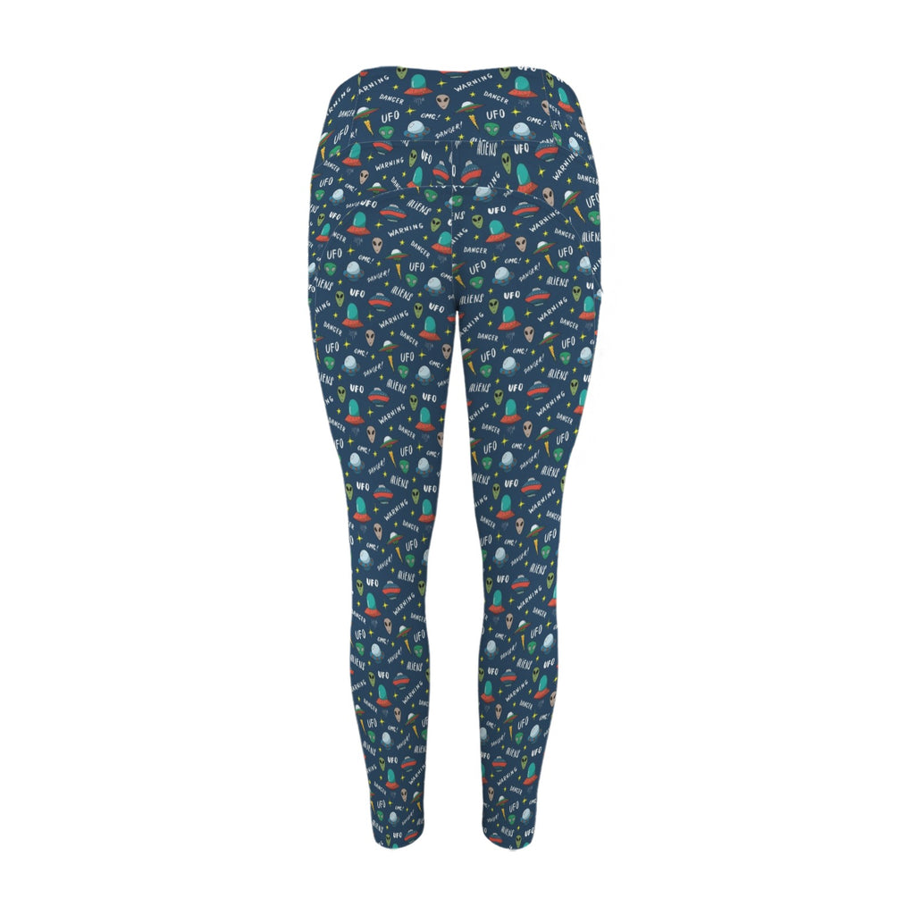 UFO's And Aliens Women's High Waist Pockets Yoga Leggings Women's High Waist Pockets Yoga Leggings Printed Offshore Sci Fi