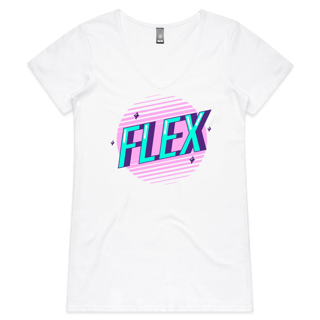 Flex - Womens V-Neck T-Shirt White Womens Active V-Neck T-shirt Fitness Printed In Australia