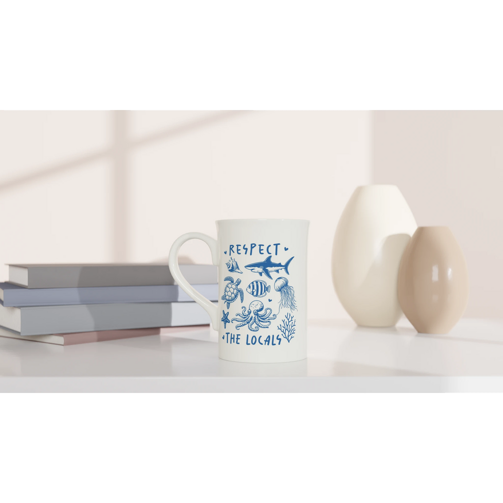 Respect The Locals, Sea Life - White 10oz Porcelain Slim Mug Porcelain Mug animal Globally Fulfilled Ocean