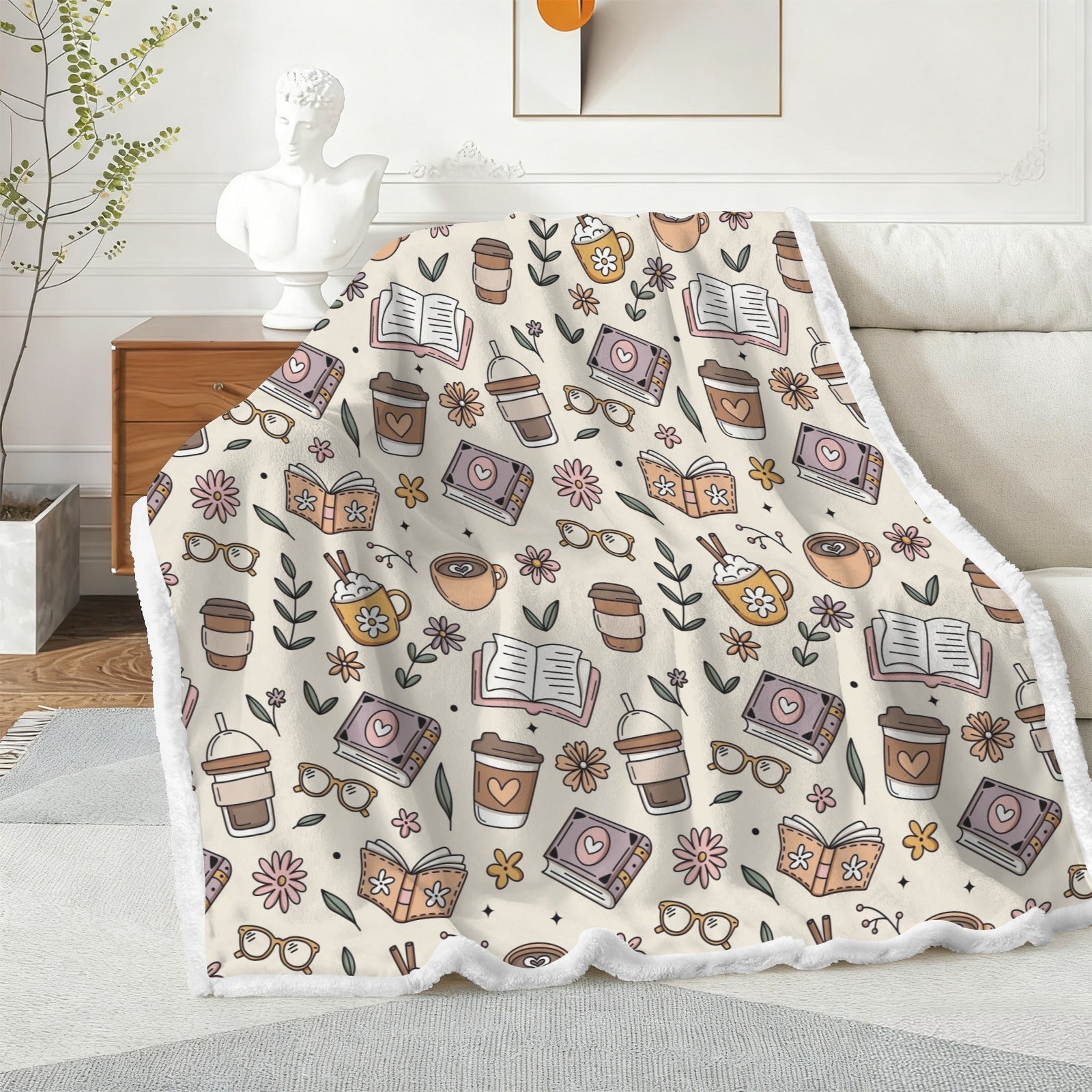 Books And Coffee - Double-Layer Fleece Blanket 51"x59"