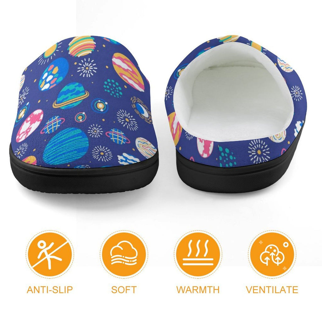 Planets On Blue Kids Cotton Slippers Kids Cotton Slippers Printed Offshore Space