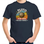 Never Forget Pluto - Kids Youth T-Shirt Navy Kids Youth T-shirt Printed In Australia Space
