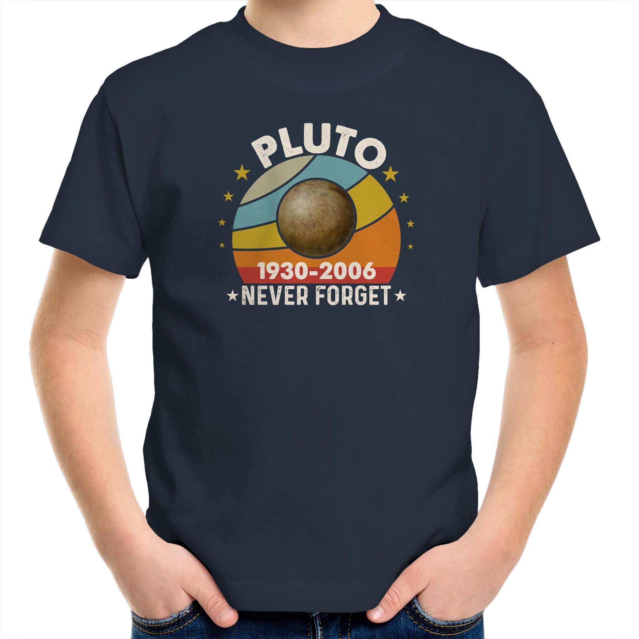 Never Forget Pluto - Kids Youth T-Shirt Navy Kids Youth T-shirt Printed In Australia Space
