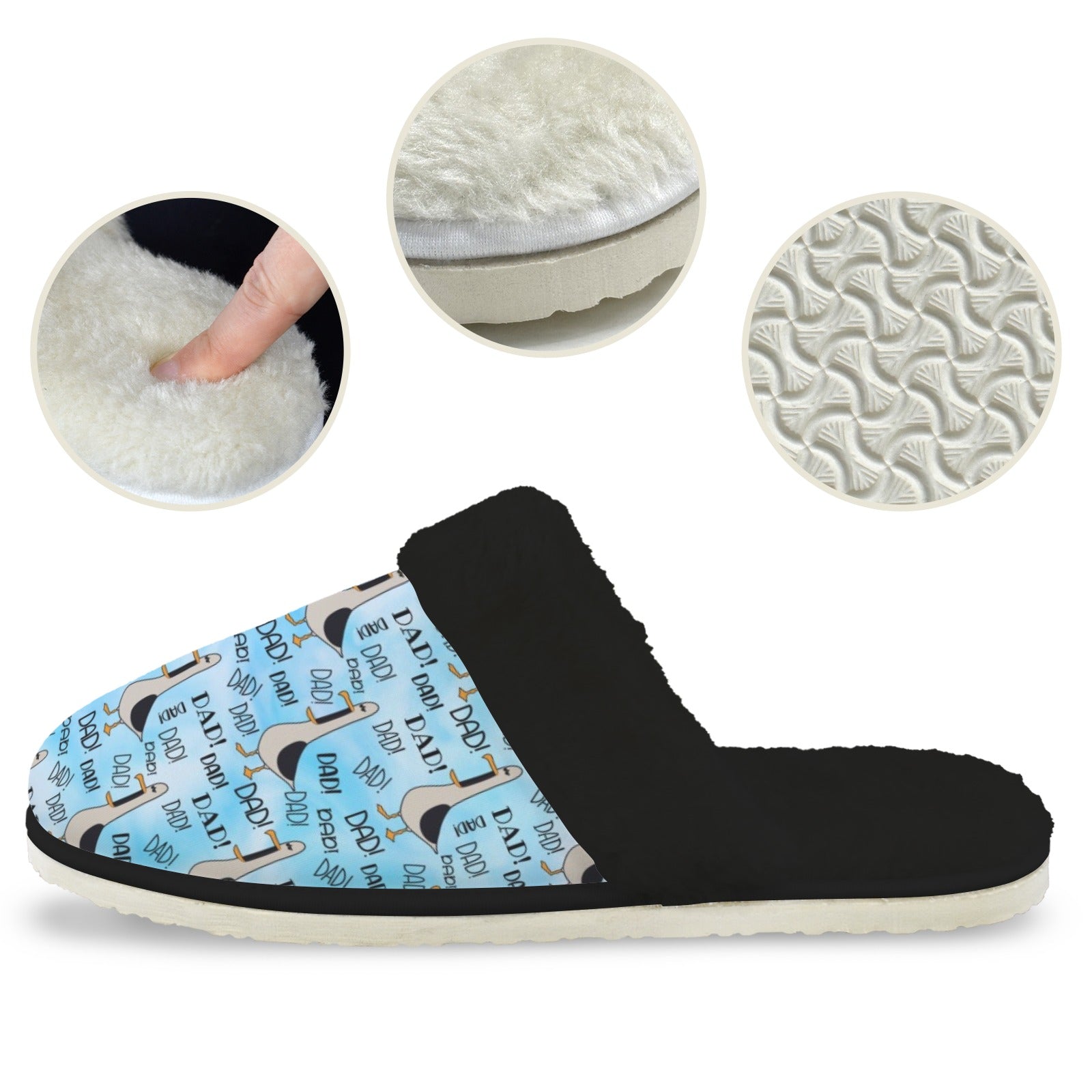 Dad Seagull - Men's Fur Trim Thick-Sole Indoor Slippers Men's Fur Trimmed Slippers animal Dad Printed Offshore