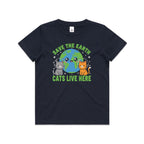 Save The Earth, Cats Live Here Kids AS Colour T-shirt Navy Kids Youth T-shirt animal Environment Printed In Australia