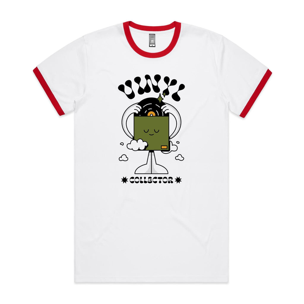 Vinyl Collector, Records - Staple Ringer Tee White Red Ringer T-Shirt Music Printed In Australia