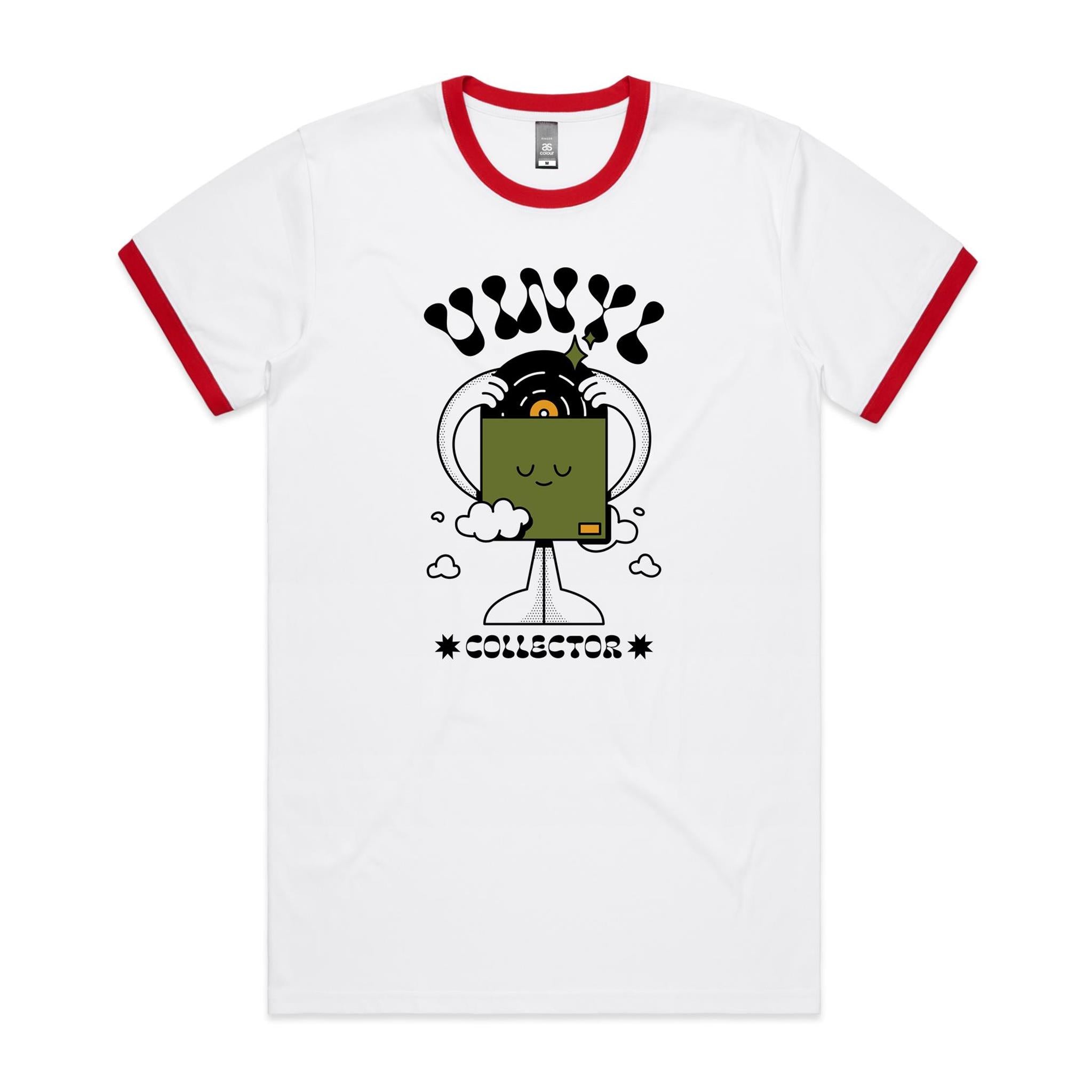 Vinyl Collector, Records - Staple Ringer Tee White Red Ringer T-Shirt Music Printed In Australia