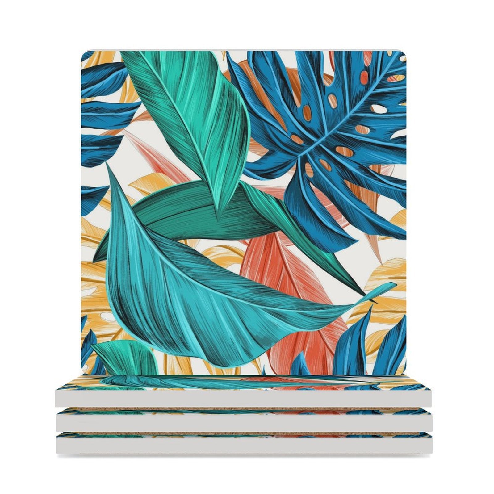 Leaves - Ceramic Coasters (Square) white Ceramic Coasters Printed Offshore
