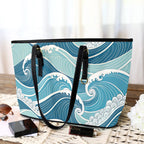 Ocean Waves PU Leather Tote Bag Large Leather Tote Bag-Large Ocean Printed Offshore