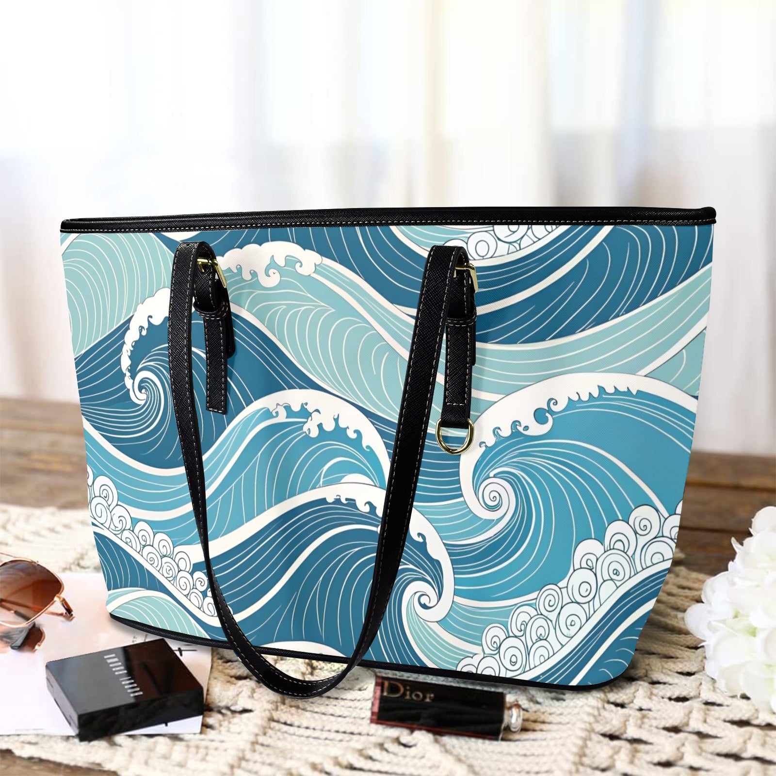 Ocean Waves - PU Leather Tote Bag - Large
