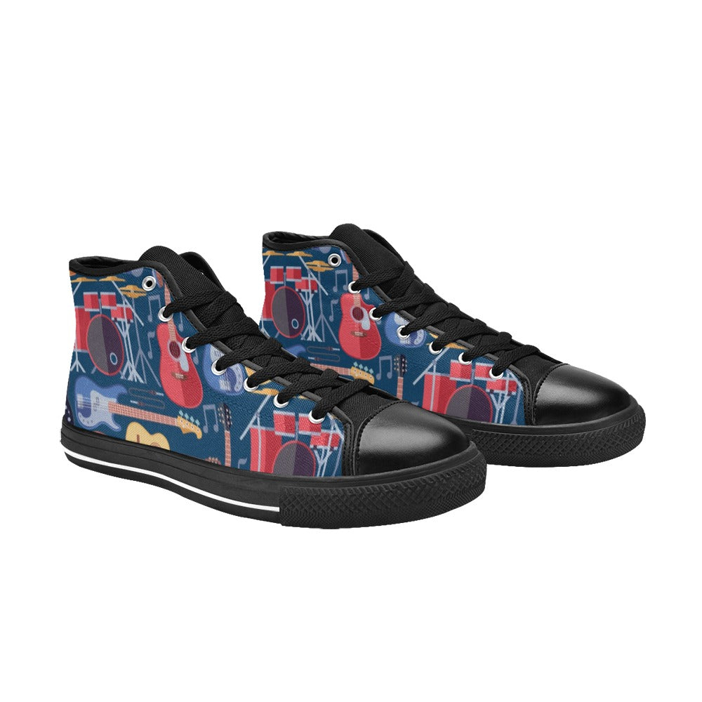 Music Instruments Blue - Kids High Top Canvas Shoes