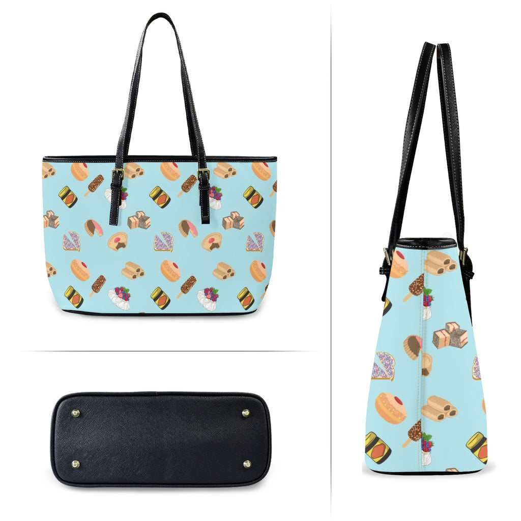 Classic Aussie Food Icons PU Leather Tote Bag Large