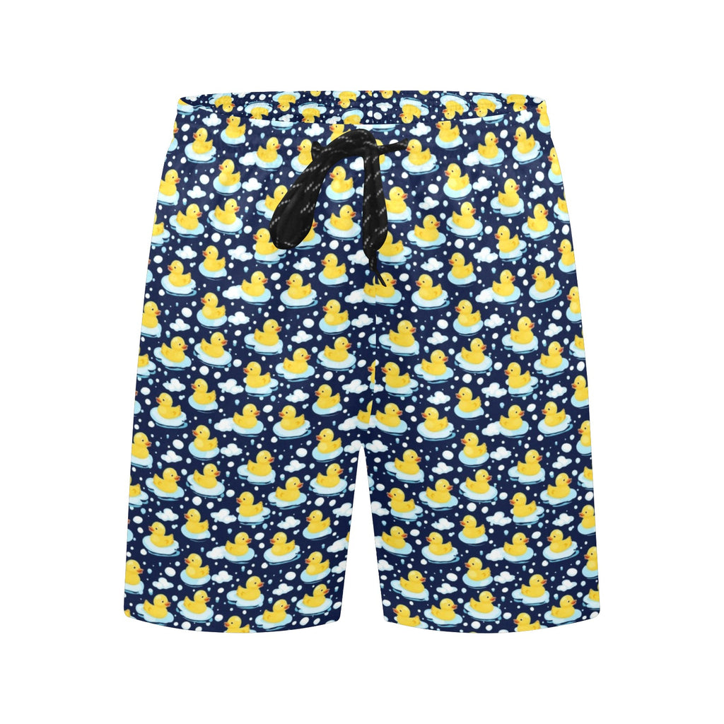 Rubber Ducks On Dark Men's Mid-Length Beach Shorts