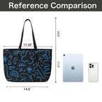 Blue Squiggle - Leather Tote Bag-Large