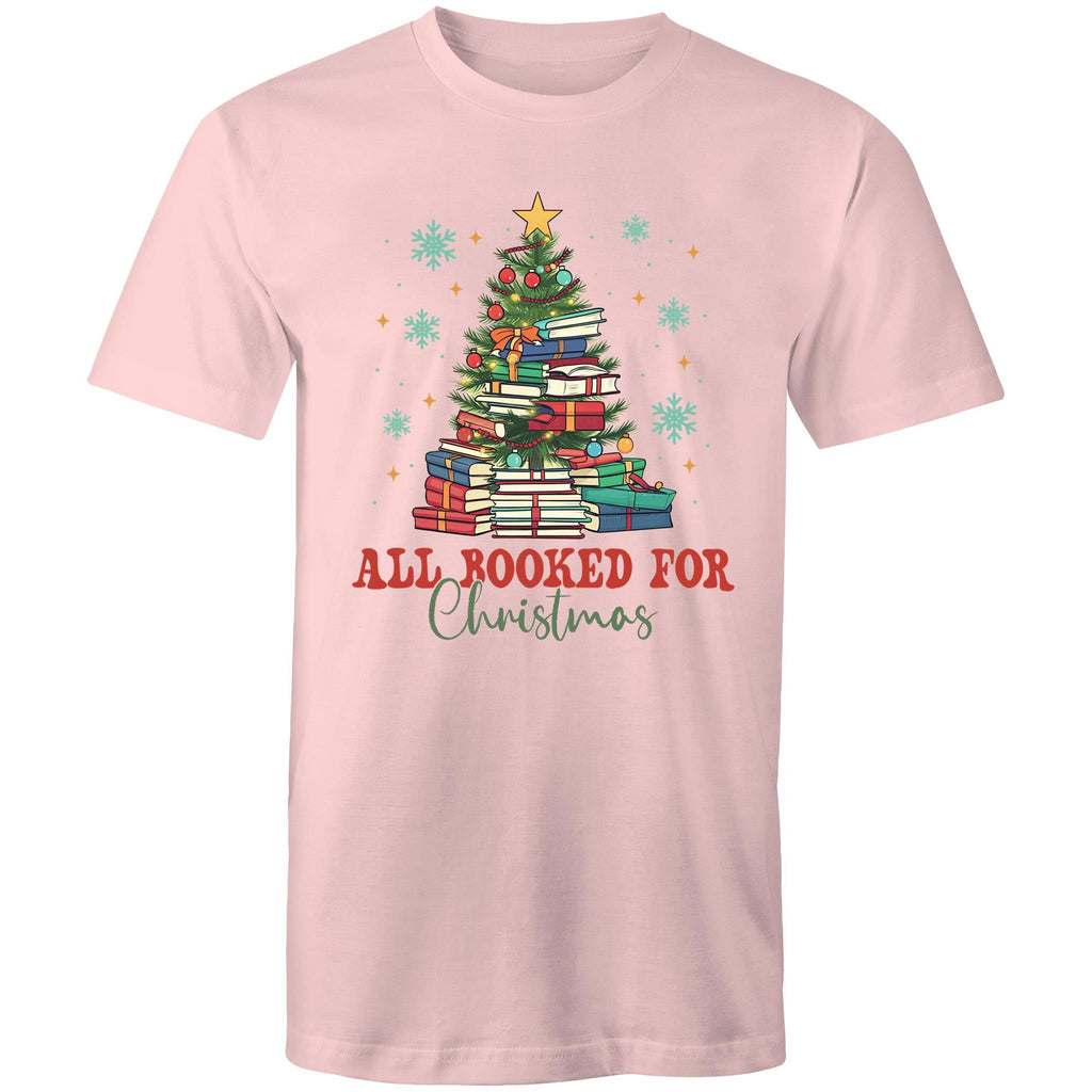 All Booked For Christmas - Mens T-Shirt Pink Mens Christmas T-shirt Christmas Printed In Australia