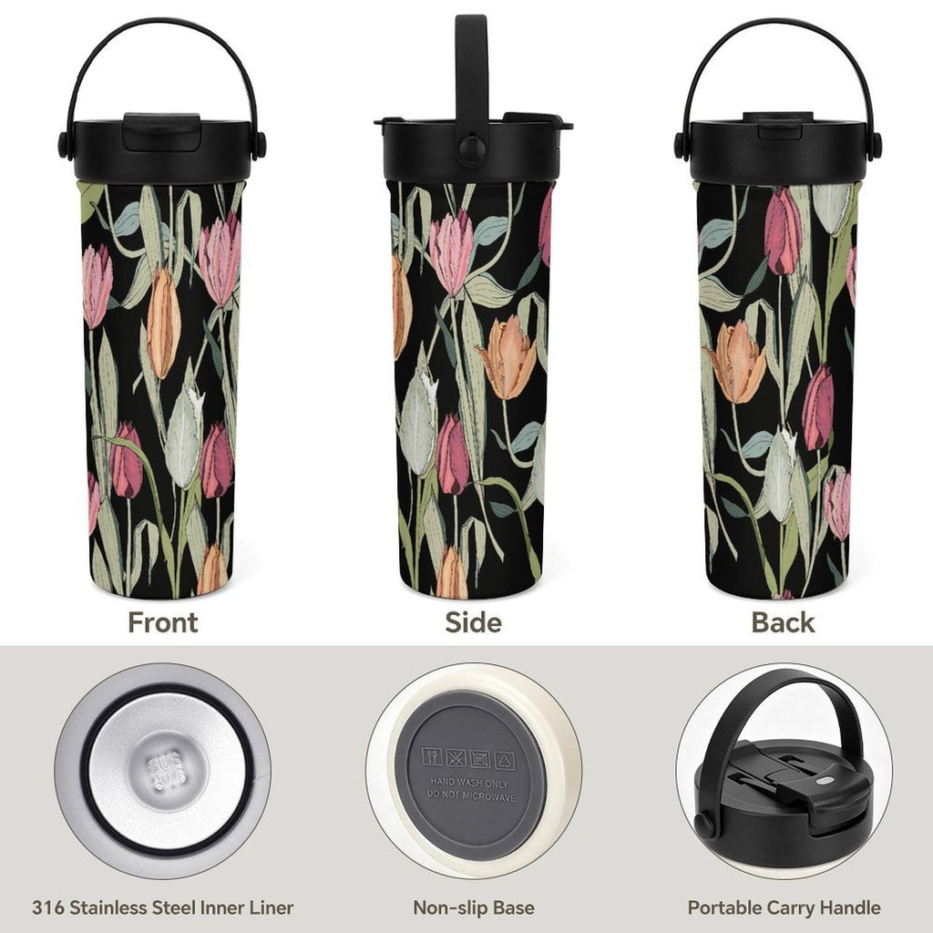 Tulips 20oz Tea Tumbler with Carry Handle
