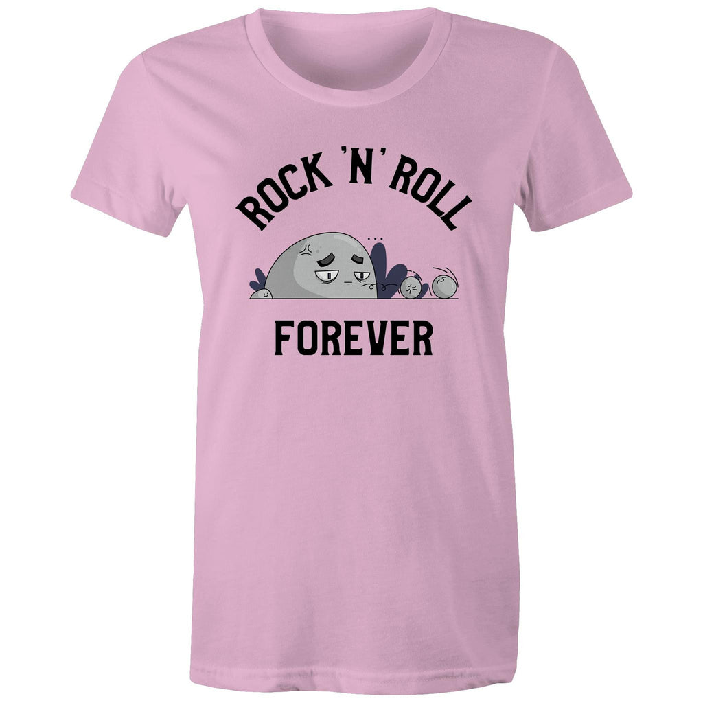 Rock And Roll Forever - Womens T-shirt Pink Womens T-shirt Music Printed In Australia