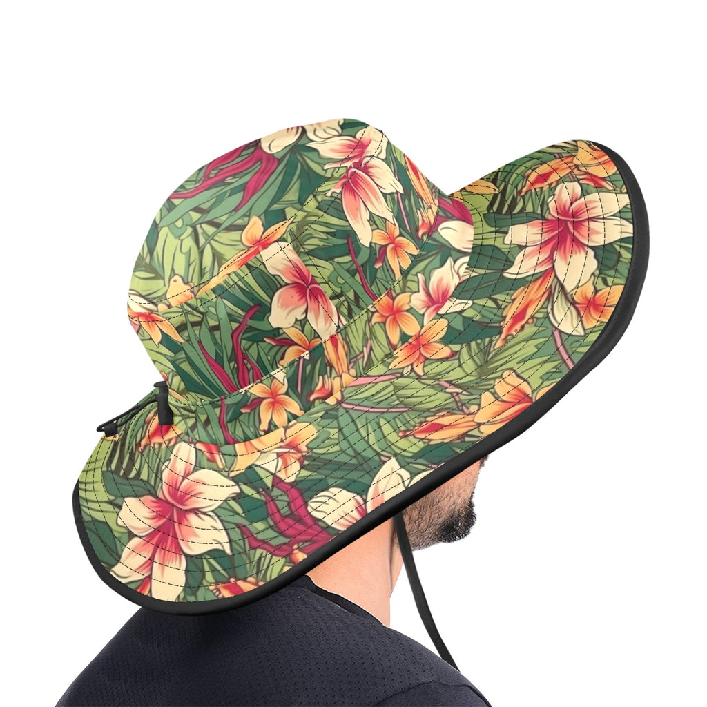 Vintage Hawaiian Floral Wide Brim Bucket Hat Wide Brim Bucket Hat Plants Printed Offshore