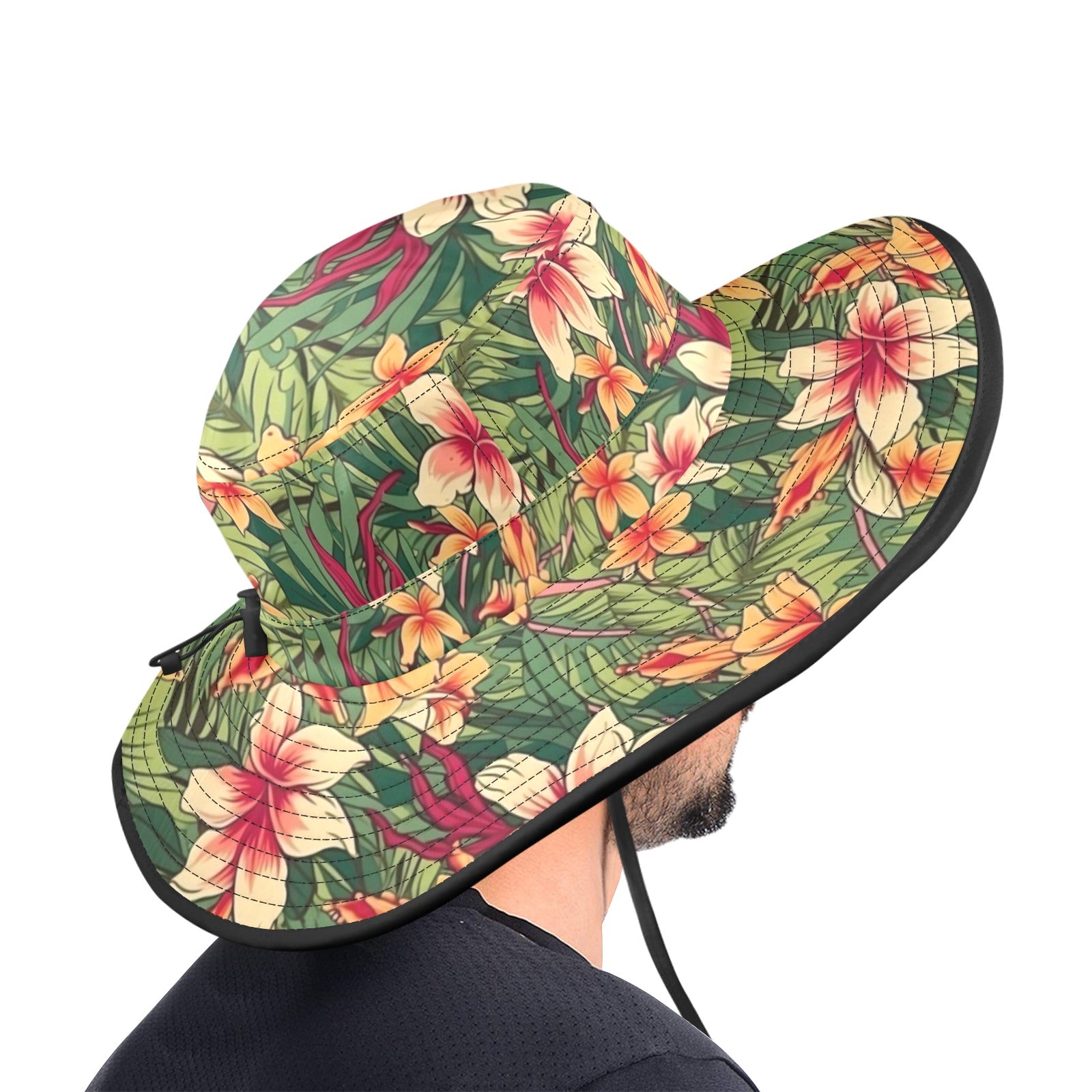 Vintage Hawaiian Floral Wide Brim Bucket Hat Wide Brim Bucket Hat Plants Printed Offshore