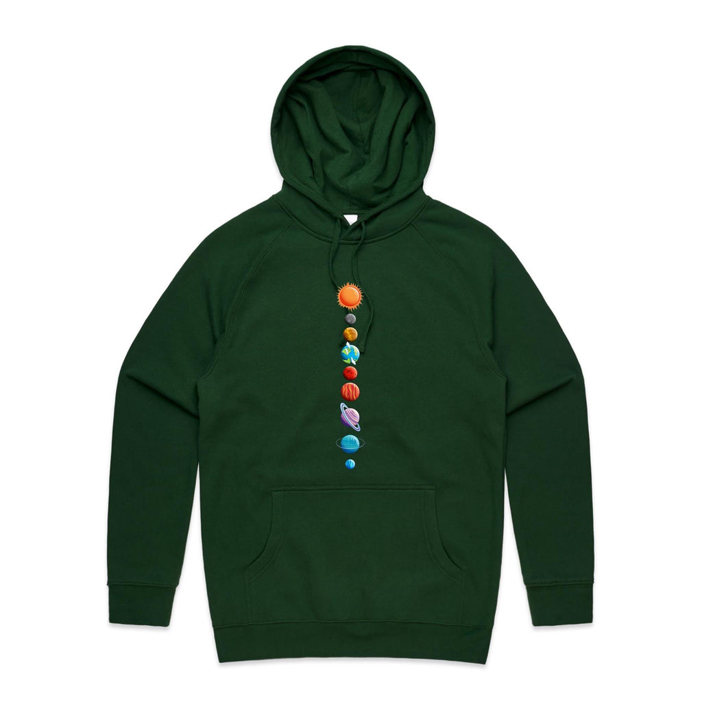 Our Solar System - Mens Hoodie Forest Green Mens Hoodie Printed In Australia Space