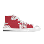 Red Retro Foliage, Hawaiian Flower - Kids High Top Canvas Shoes