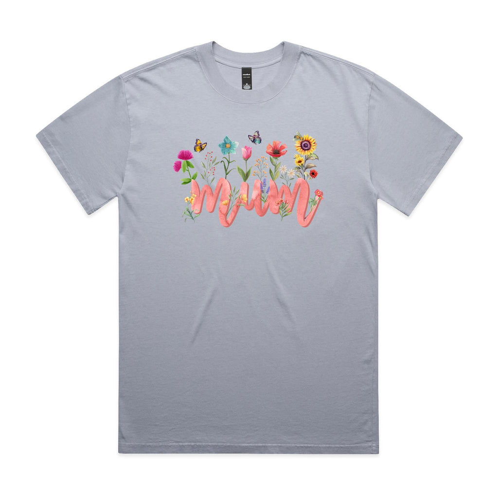 Mum, Flowers AS Colour Heavy Faded Tee Unisex Faded powder Heavy Faded T-shirt Mum Printed In Australia