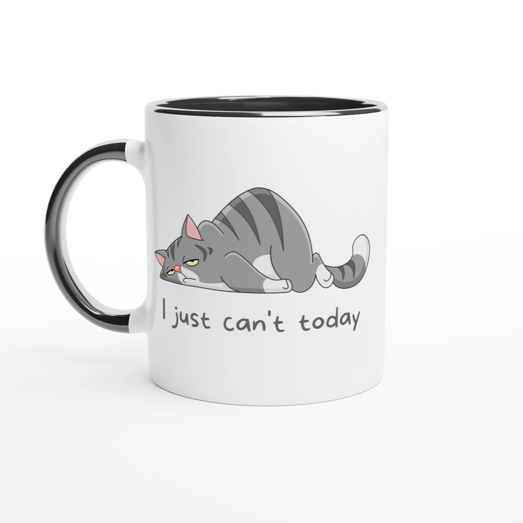 Personalised - Cat, I Just Can't Today - White 11oz Ceramic Mug with Colour Inside Ceramic Black Personalised 11oz Mug animal customise Globally Fulfilled personalise